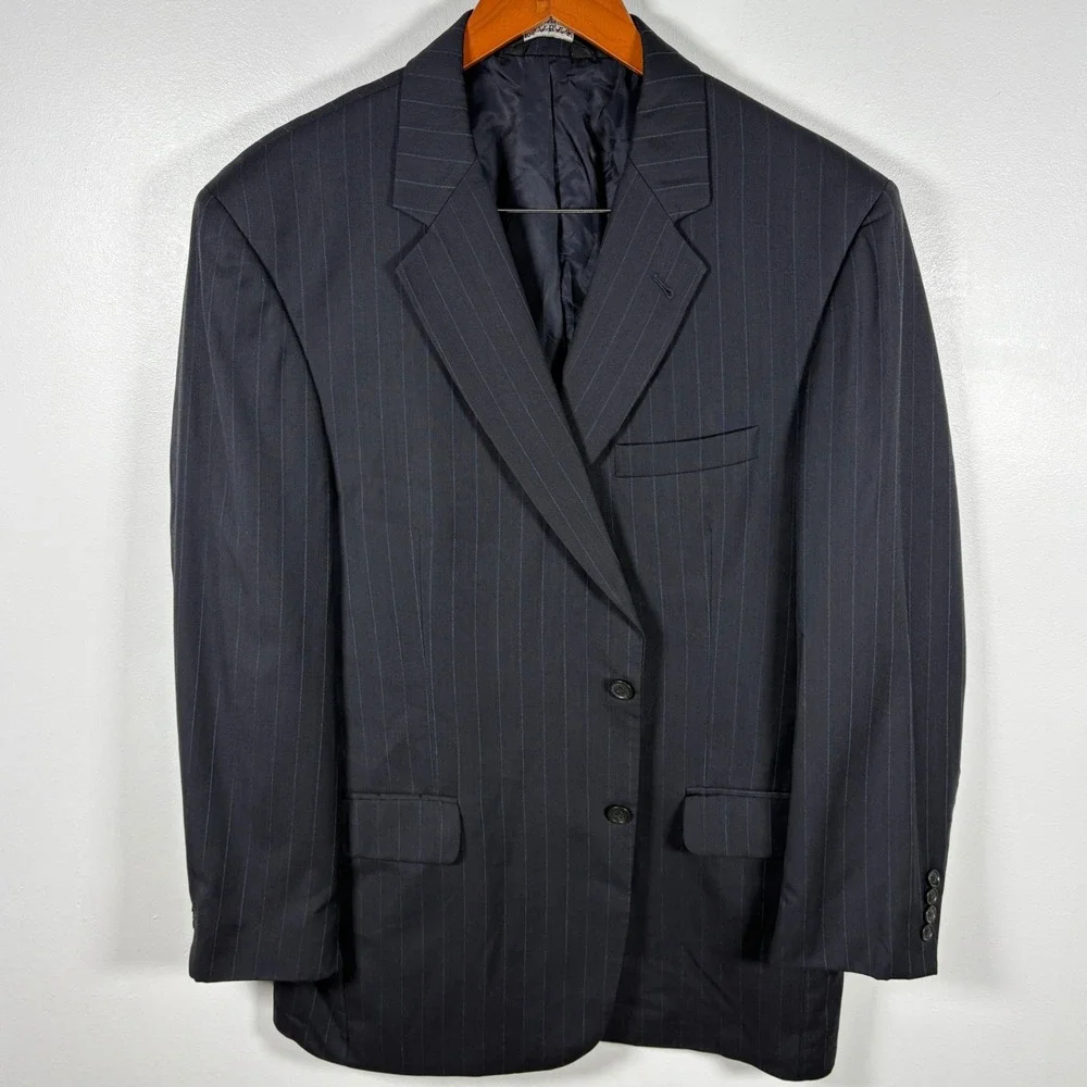 Jos A Bank Signature Collection Navy Blue Pinstripe‎ Wool Blazer Sport Coat 44R